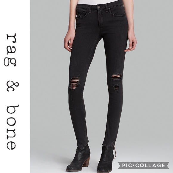 rag & bone Denim - rag & bone Black High-Rise Distressed Skinny Jeans
